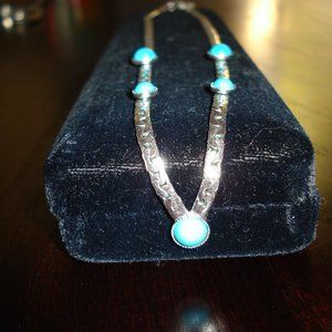 Sterling Silver flat chain with turquoise dots